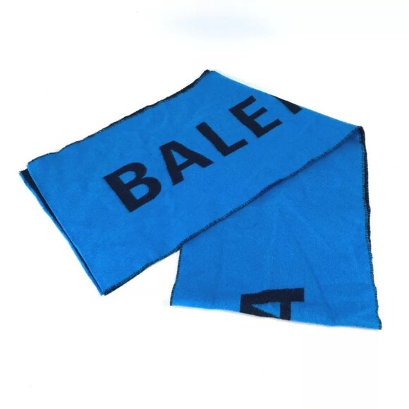 BALENCIAGA logo Bicolor Scarf wool blue/Black - Picture 1 of 7